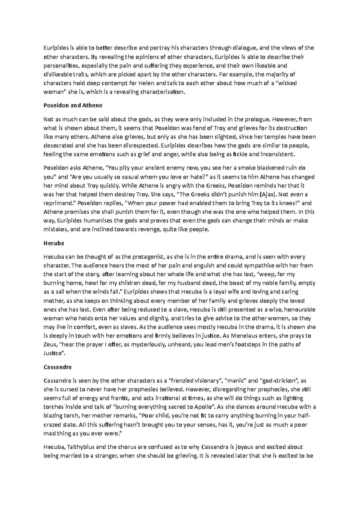 Character paragraphs - Euripides is able to better describe and portray ...