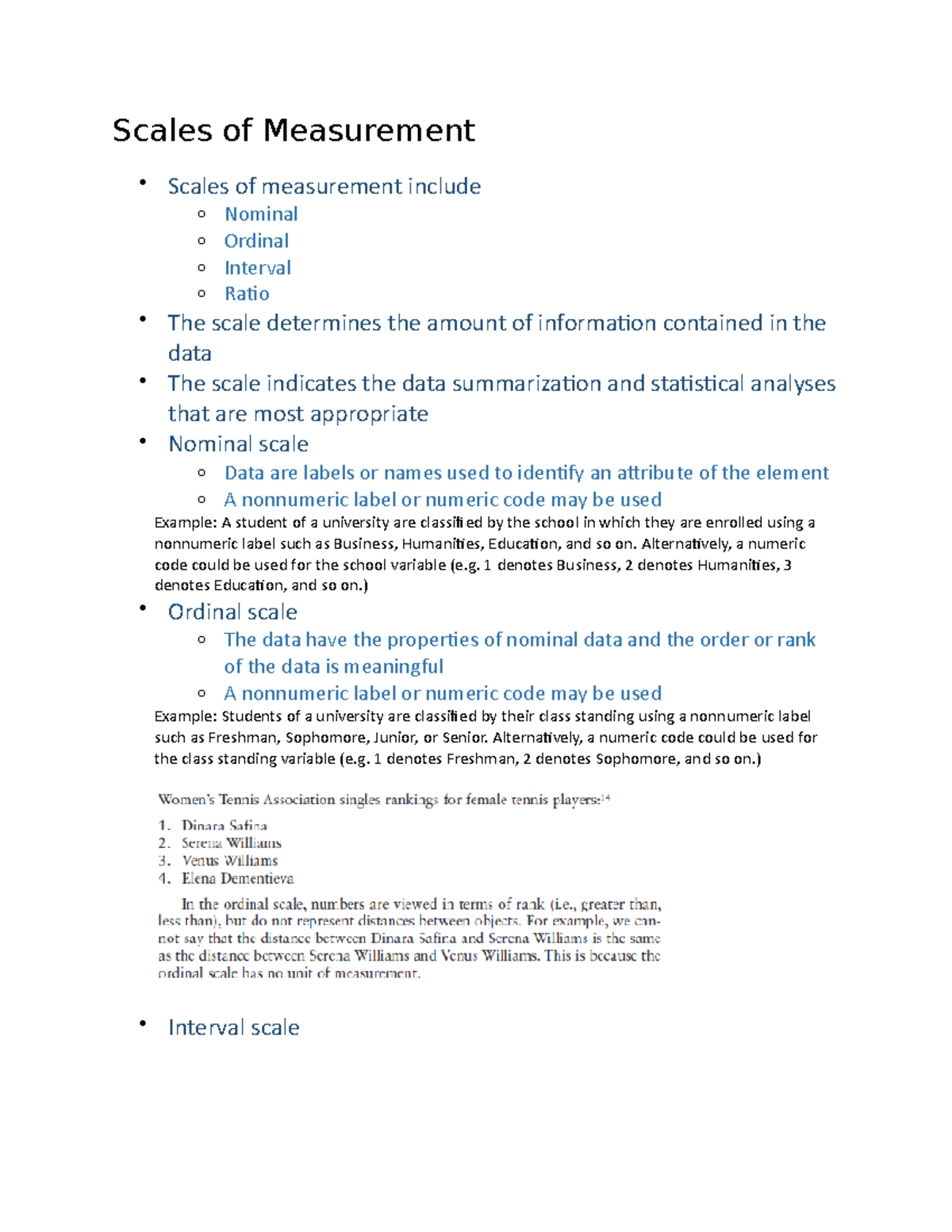 Scales of Measurement - Alternatively, a numeric code could be used for ...