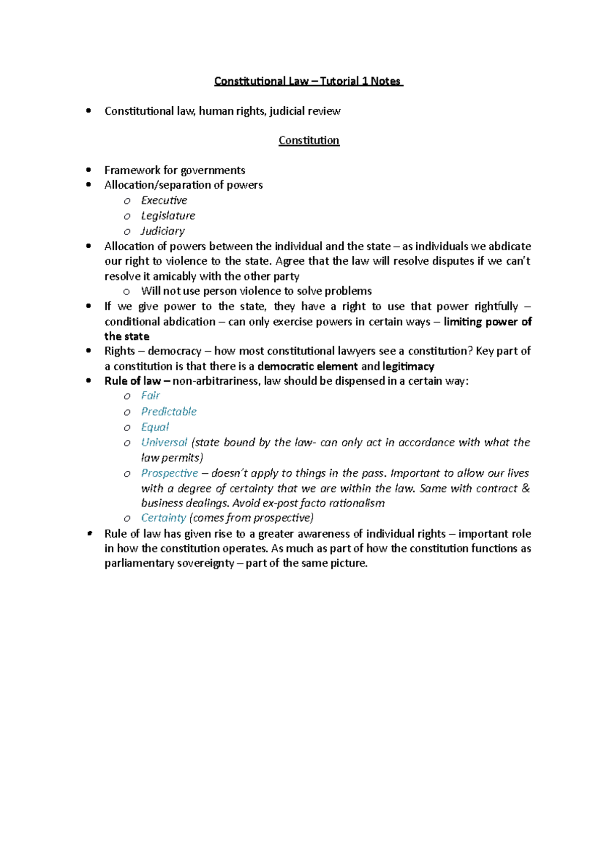 Constitutional Law Tutorial 1 Notes Constitutional Law Tutorial 1