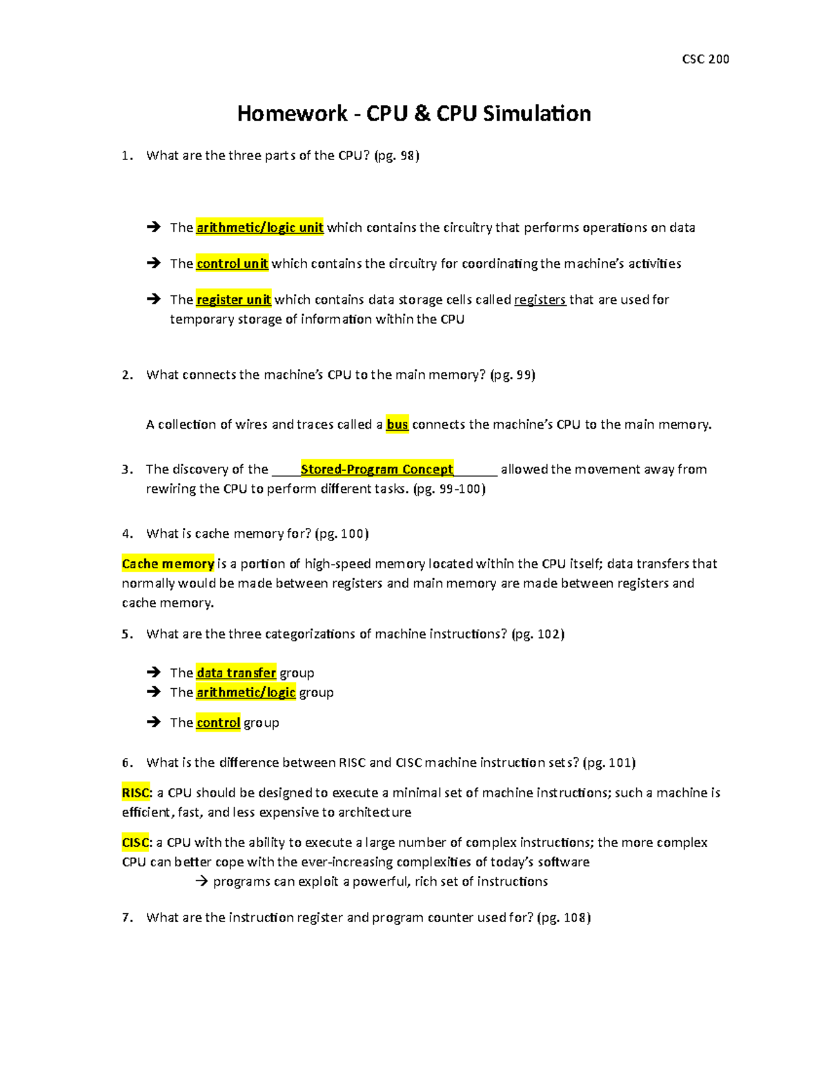 Homework: CPU & CPU Simulation - CSC 200 Homework - CPU & CPU ...