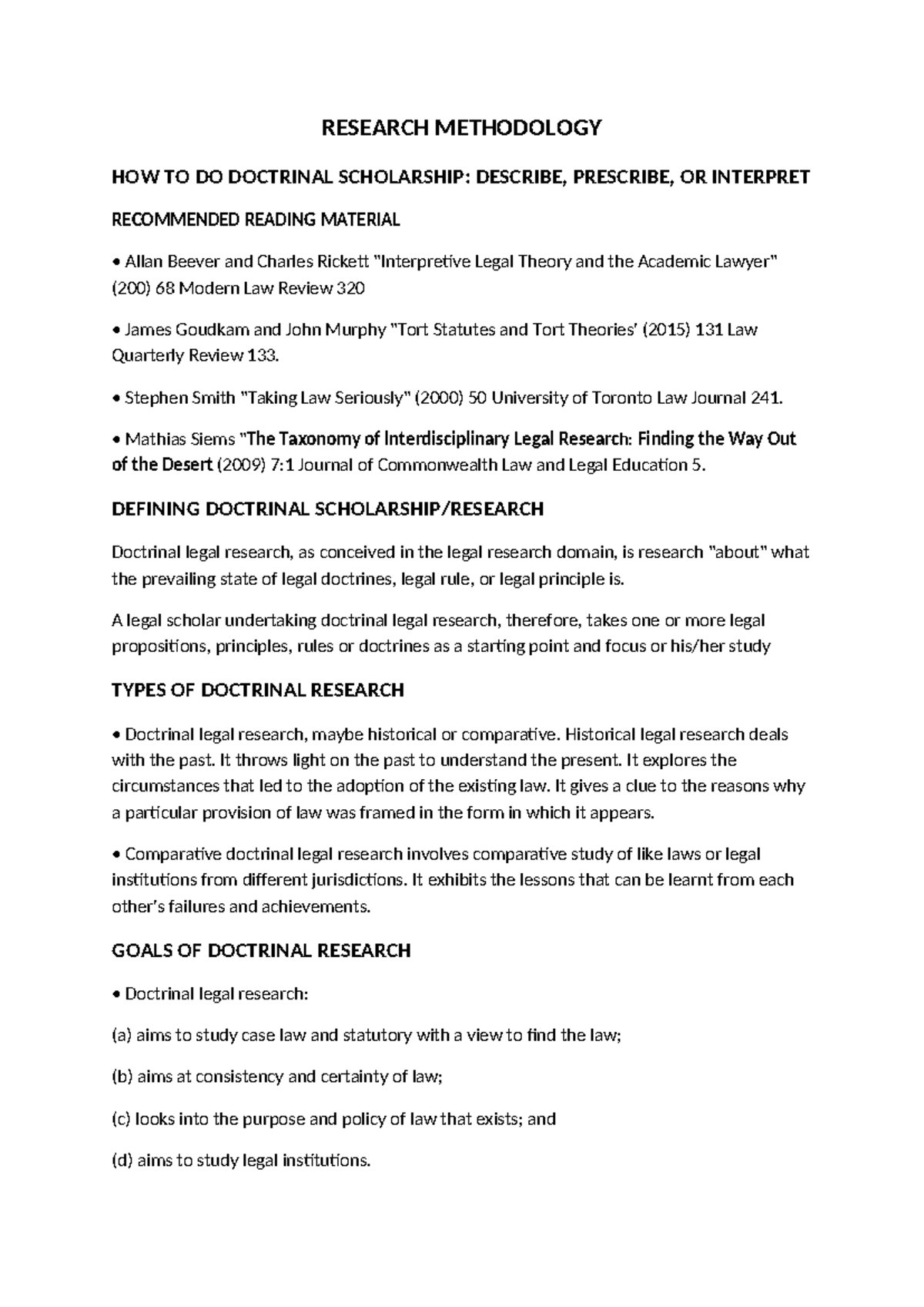 Research Methodology - None - RESEARCH METHODOLOGY HOW TO DO DOCTRINAL ...
