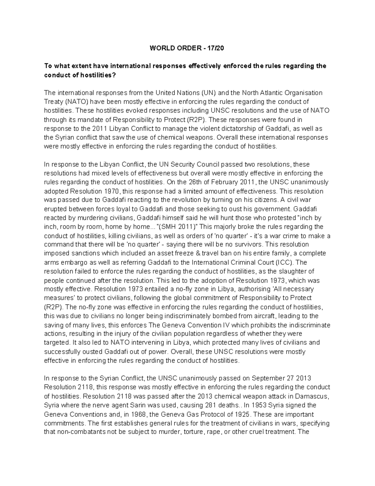 HSC Legal Studies To what extent have international responses