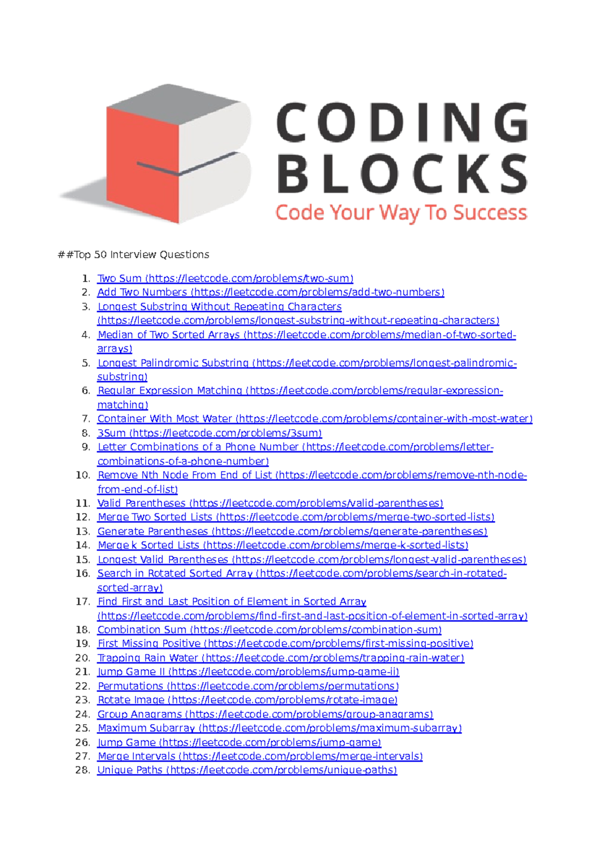 1.Top 50 Interview Questions - ##Top 50 Interview Questions 1. Two Sum ...