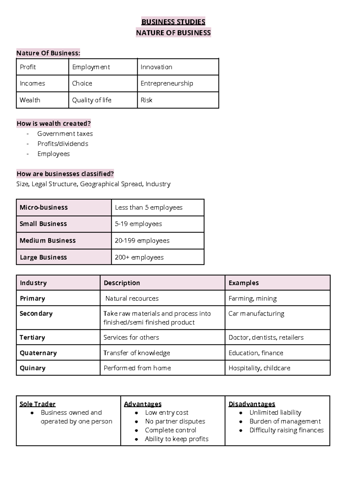 Concise notes three topics 64461088 d391c - BUSINESS STUDIES NATURE OF ...