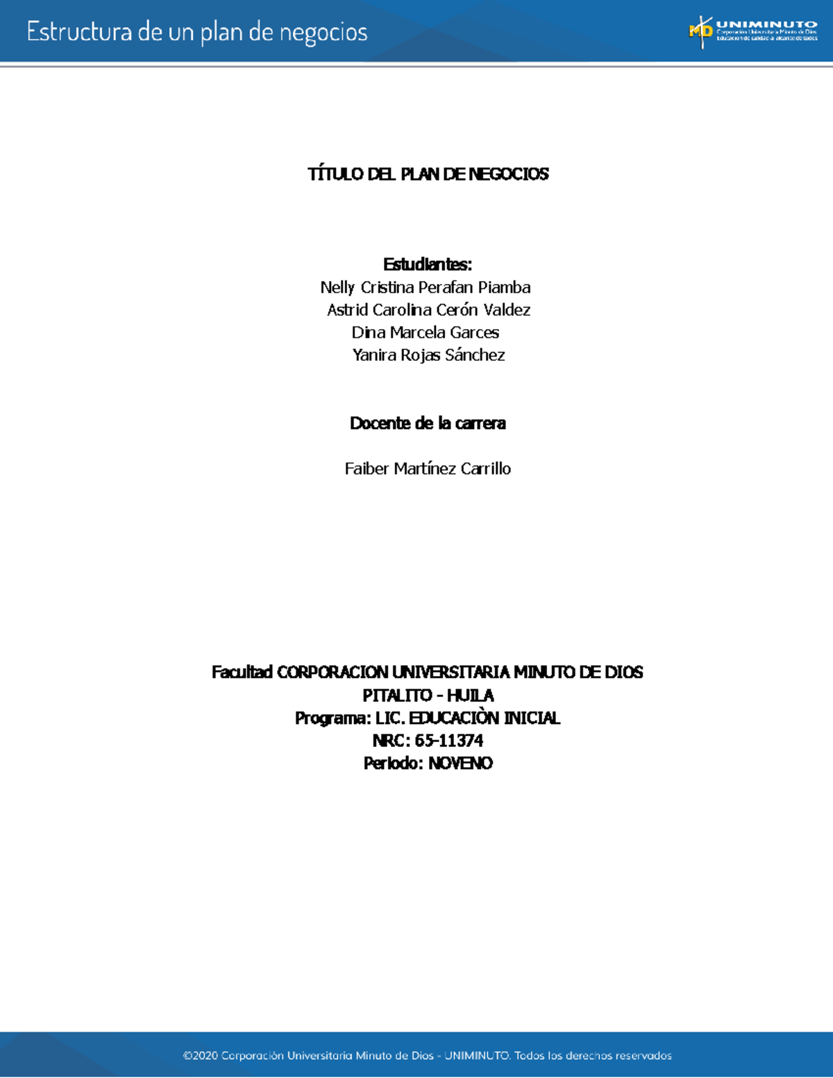 Actividad 2 estructura de un plan de negocio - TÍTULO DEL PLAN DE ...