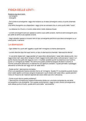 Fisica Delle Lenti - Riassunto - FISICA DELLE LENTI : Esistono due tipi di  lenti : convergenti - Studocu