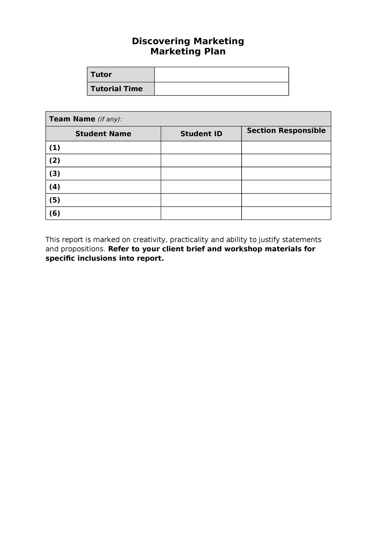 Marketing Report Template - Discovering Marketing Marketing Plan Tutor ...