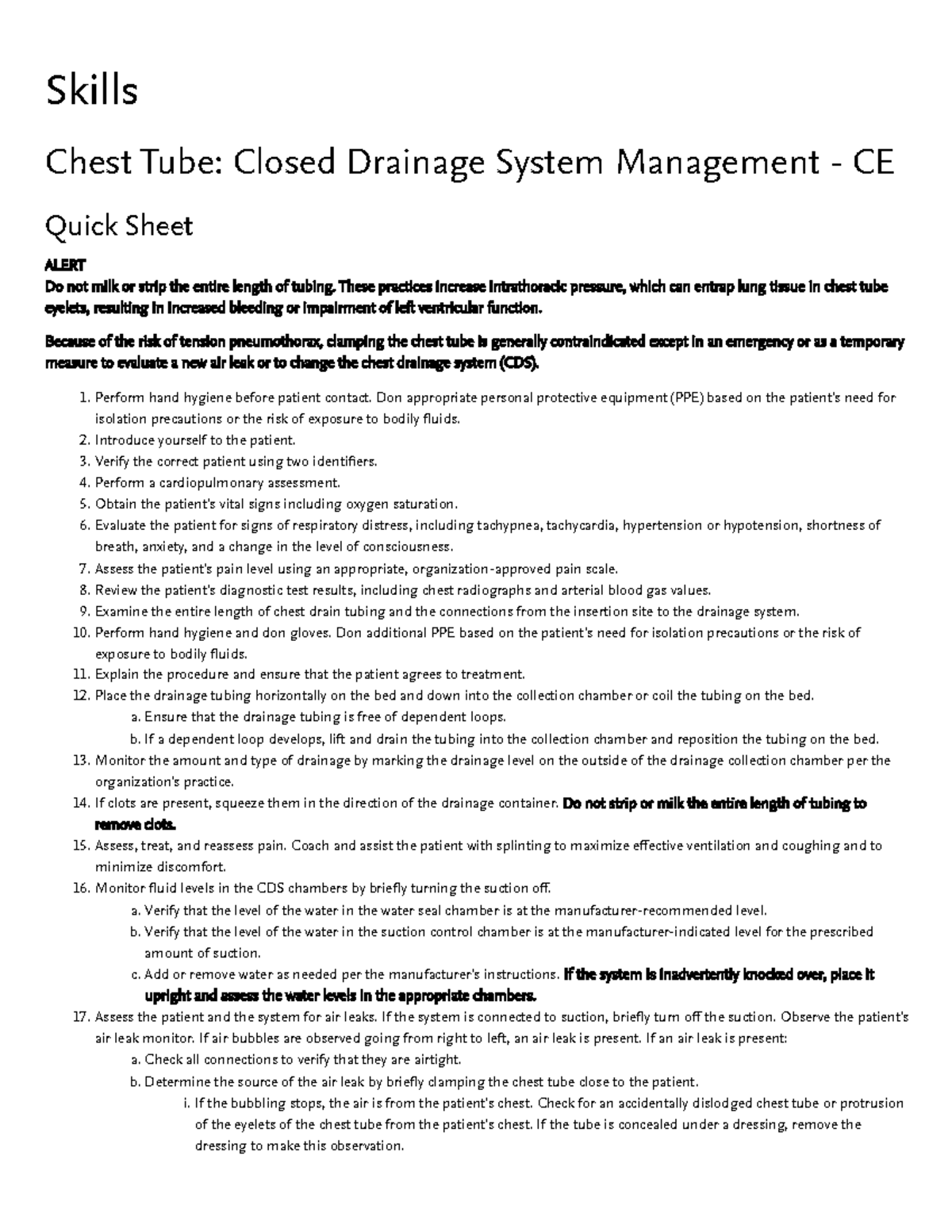 Chest Tube Closed Drainage System Management These practices increase
