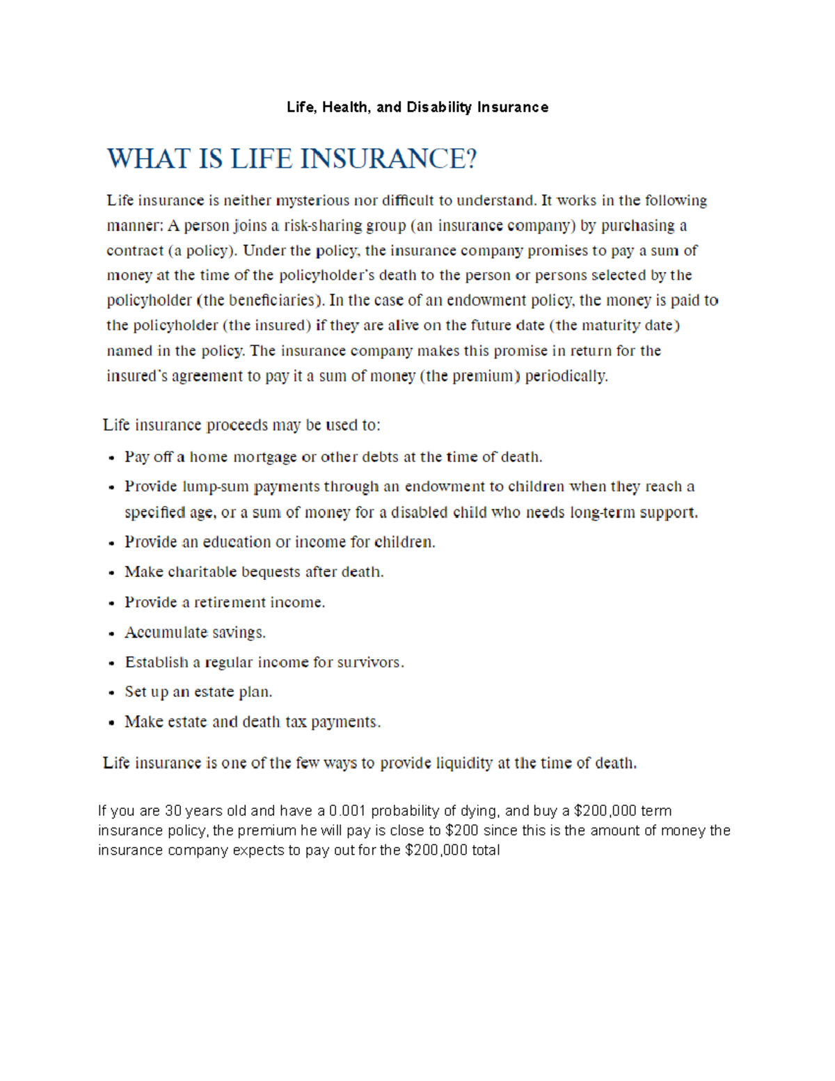 Chapter 9 - Life, Health, and Disability Insurance If you are 30 years ...