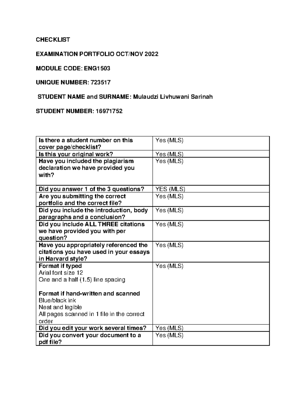 English portfolio 3 - CHECKLIST EXAMINATION PORTFOLIO OCT/NOV 2022 ...