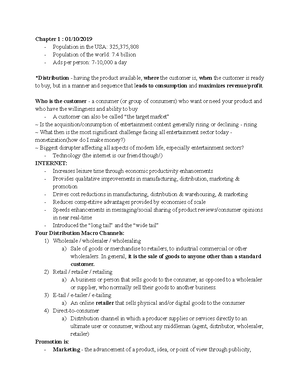 Chapter 4 Lecture Notes - 02/05/2019 - Distribution and Marketing ...
