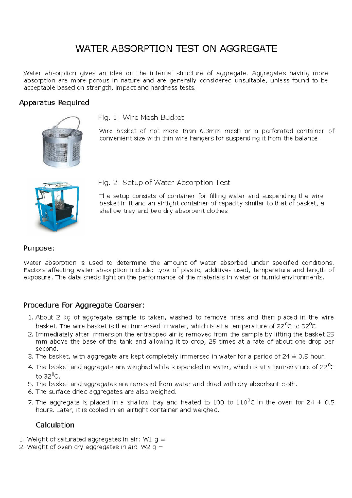 Water absorption on Aggregate - WATER ABSORPTION TEST ON AGGREGATE ...