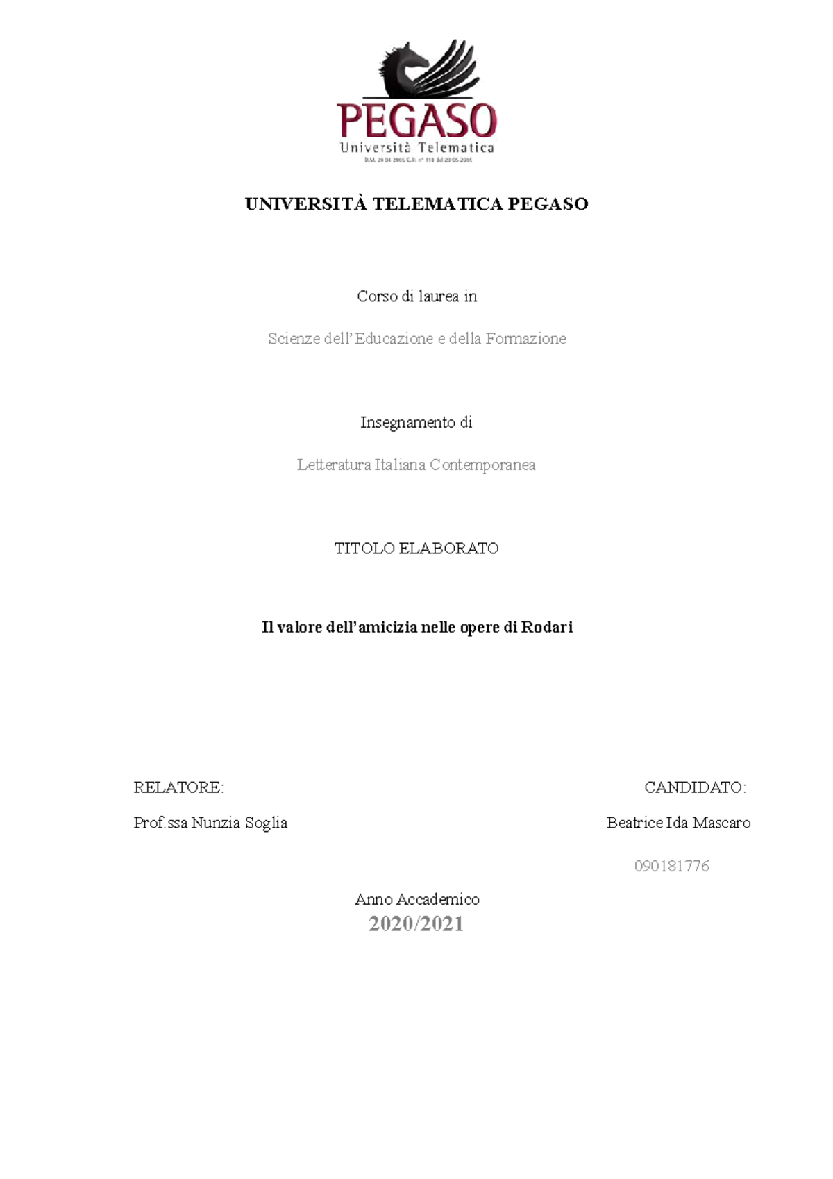 Tesi - Tesi scienze dell'educazione e della formazione - UNIVERSITÀ ...