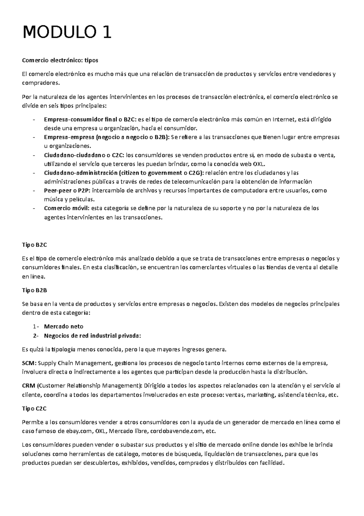 Resumen Modulo 1 2 Modulo 1 Comercio Electrónico Tipos El Comercio