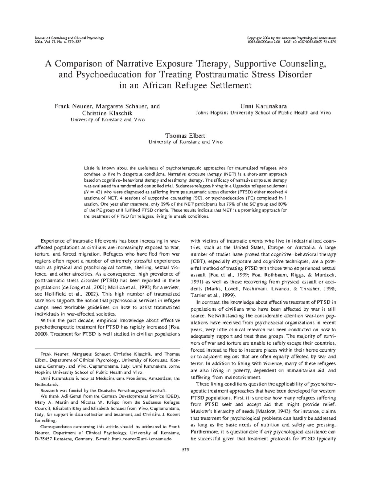 A Comparison of Narrative Exposure Thera - Narrative exposure therapy ...