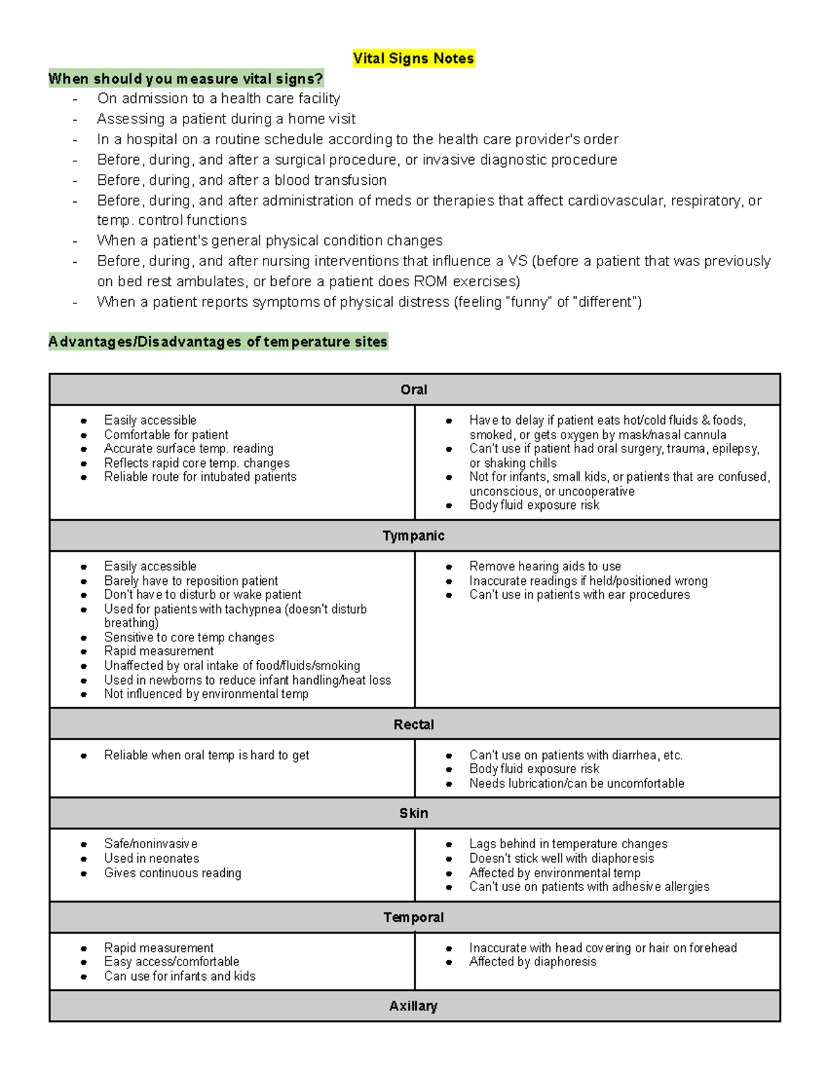 Vital Signs Notes - Vital Signs Notes When should you measure vital ...