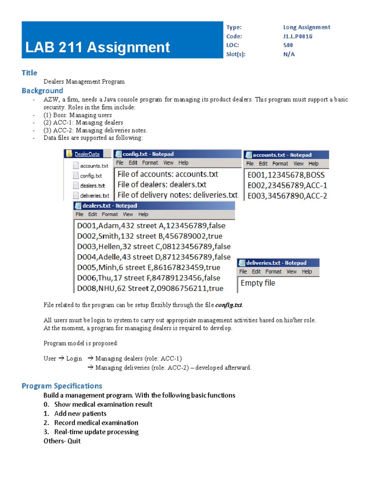J1 L P0016 Dealers Management Program 500 LAB 211 Assignment Type j1-l-p0016-dealers-management-program-500-lab-211-assignment-type