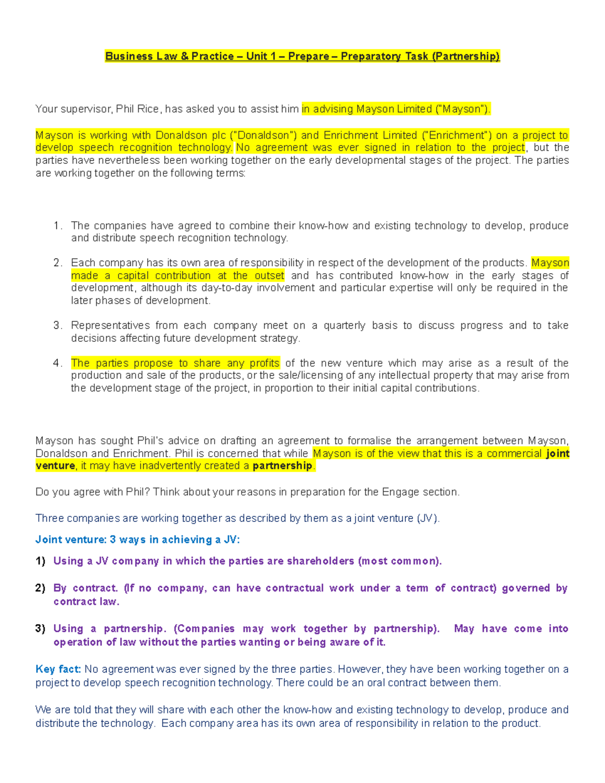 2 - BLP – Unit 1 – Partnerships - Prep Task - Business Law & Practice ...