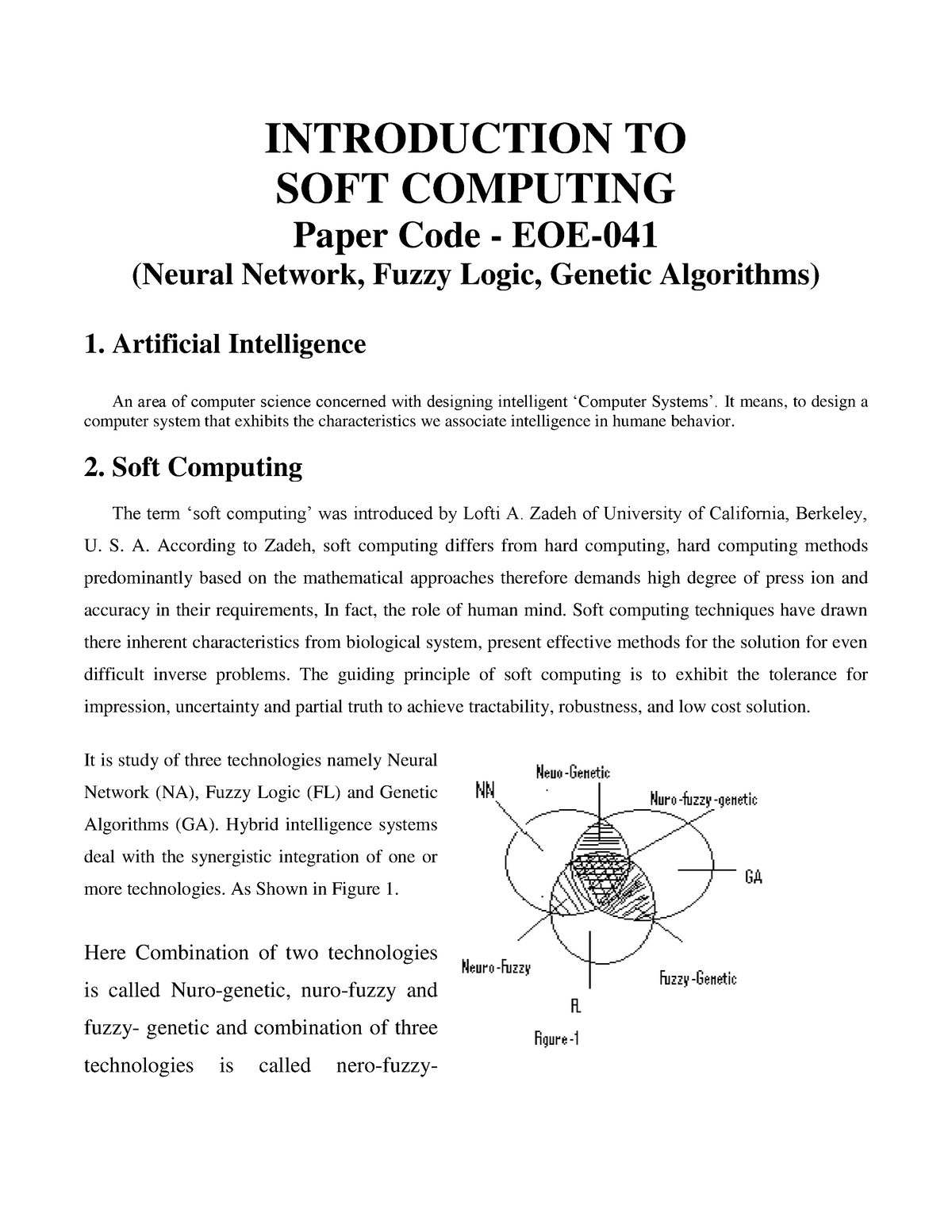 Soft Computing Unit I - INTRODUCTION TO SOFT COMPUTING Paper Code - EOE ...