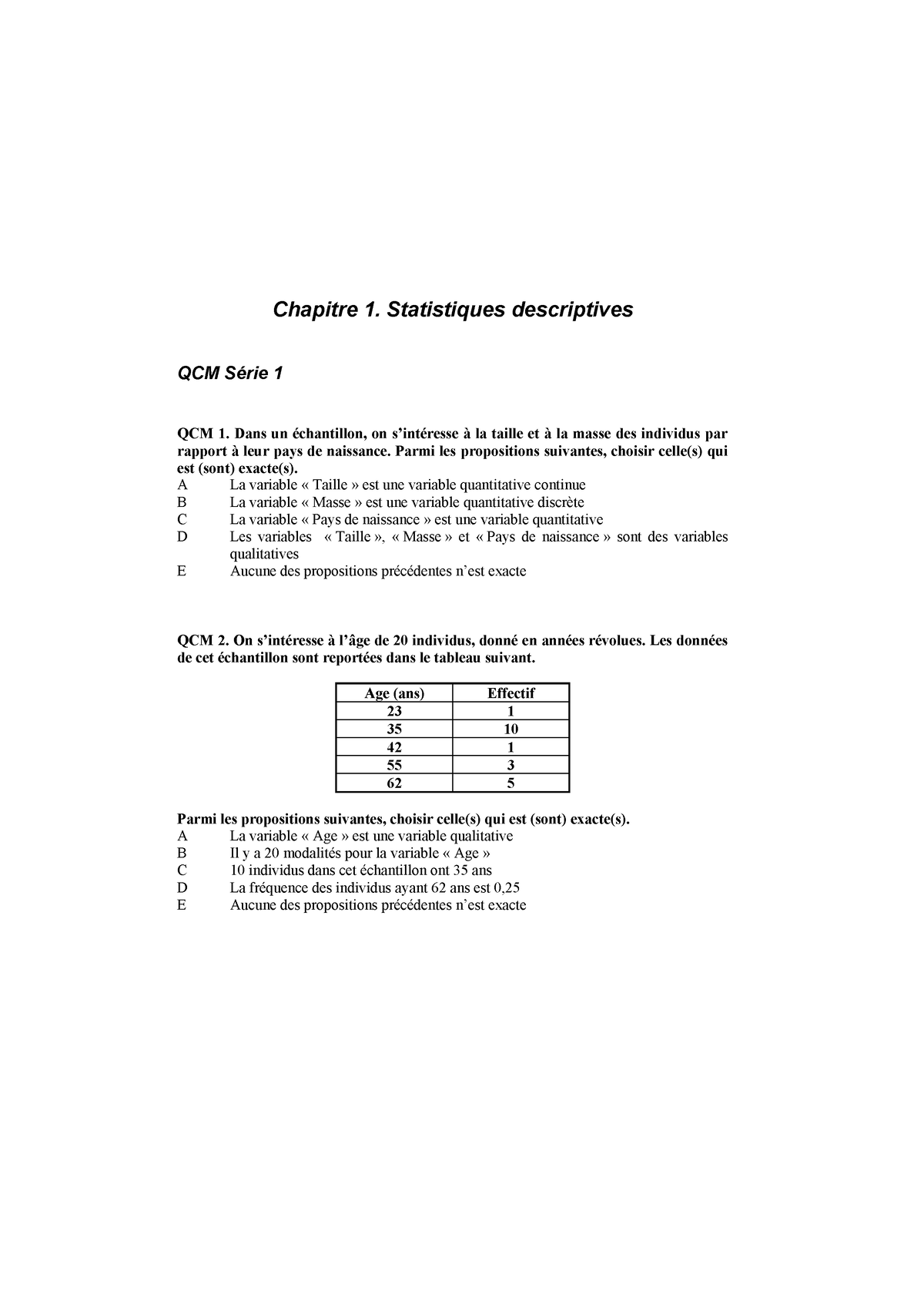 9782340022430 Extrait - Chapitre 1. Statistiques Descriptives QCM Série ...