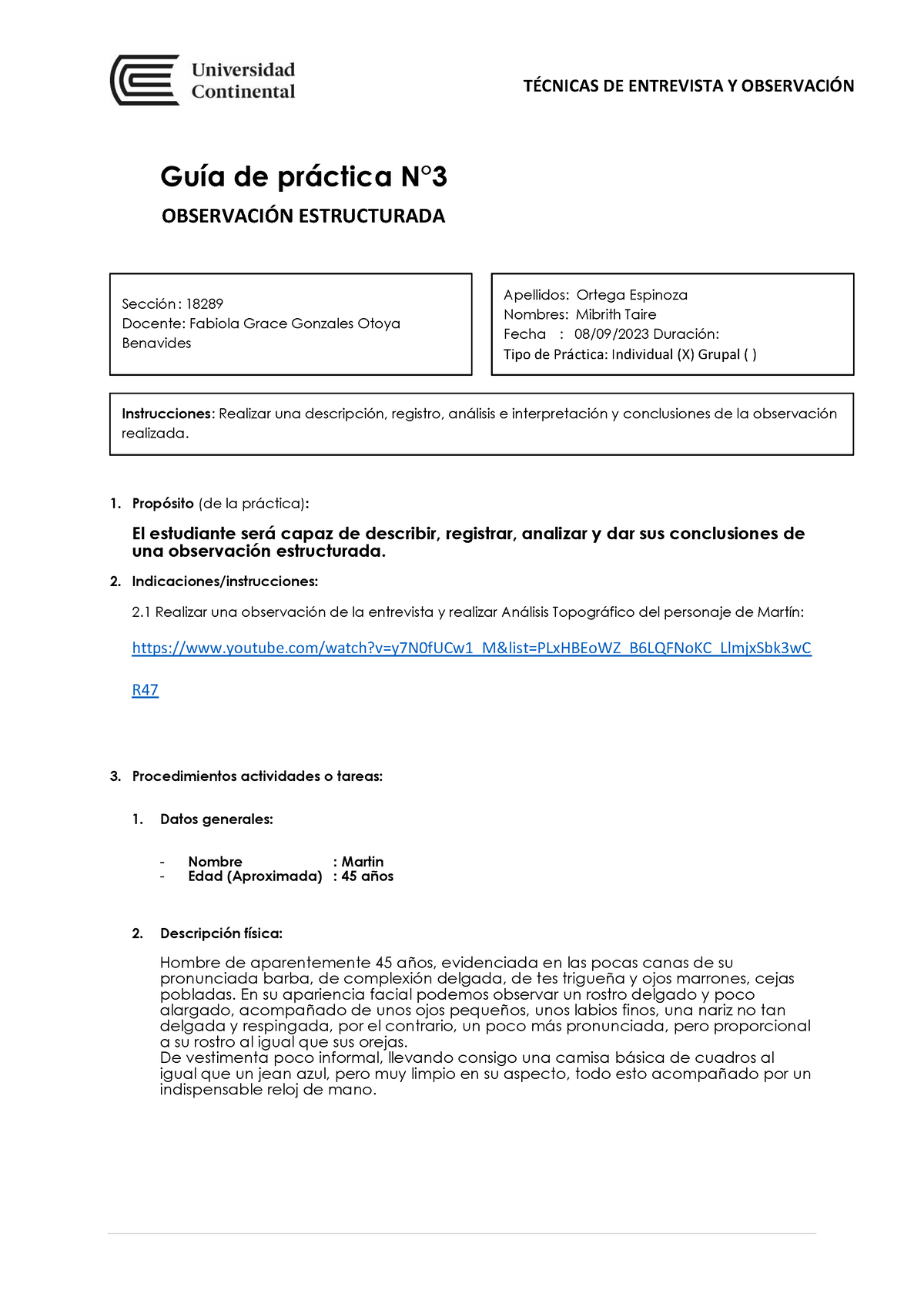 GUIA Practica 03 - T.. DE ENTREVISTA Y OBSERVACI”N GuÌa De Pr·ctica N∞ ...