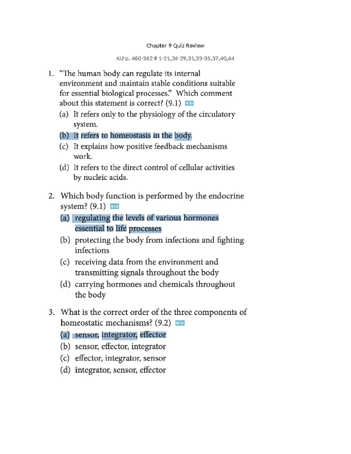 CH9QR - notes - Chapter 9 Quiz Review KU p. 460-362 # 1-21,24-29,31,33 ...