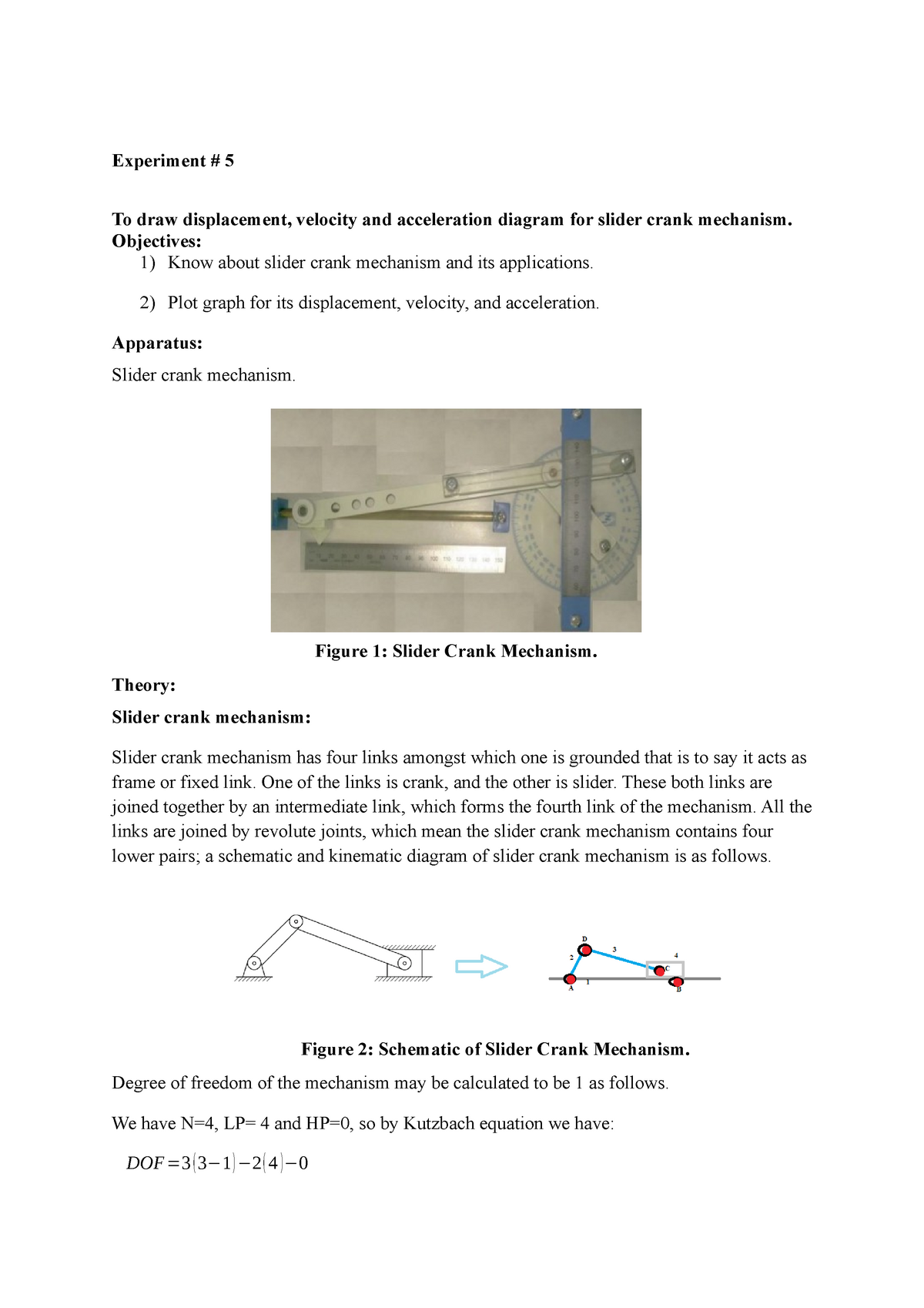 experiment on slider crank mechanism