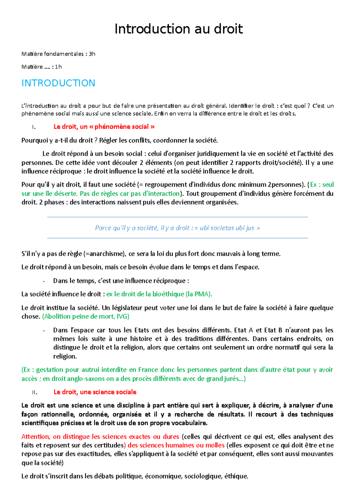 Introduction-au-droit notes de cours - Introduction au droit Matière ...