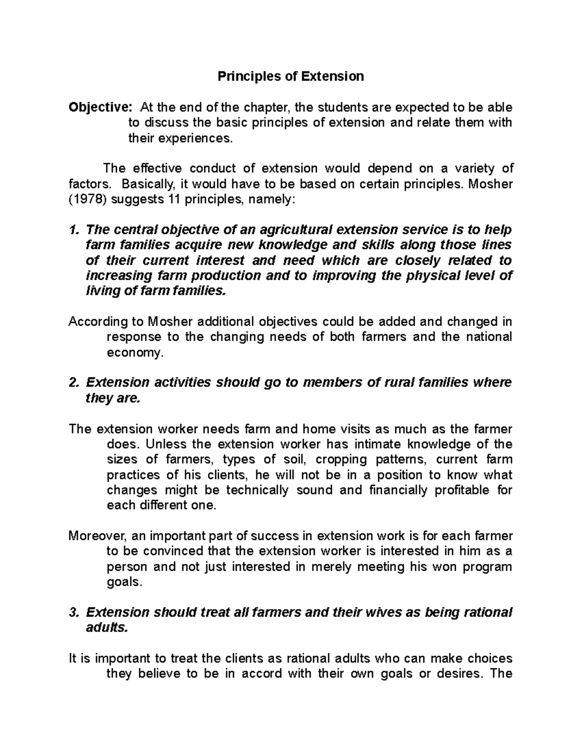 Principles of Extension The effective conduct of extension would