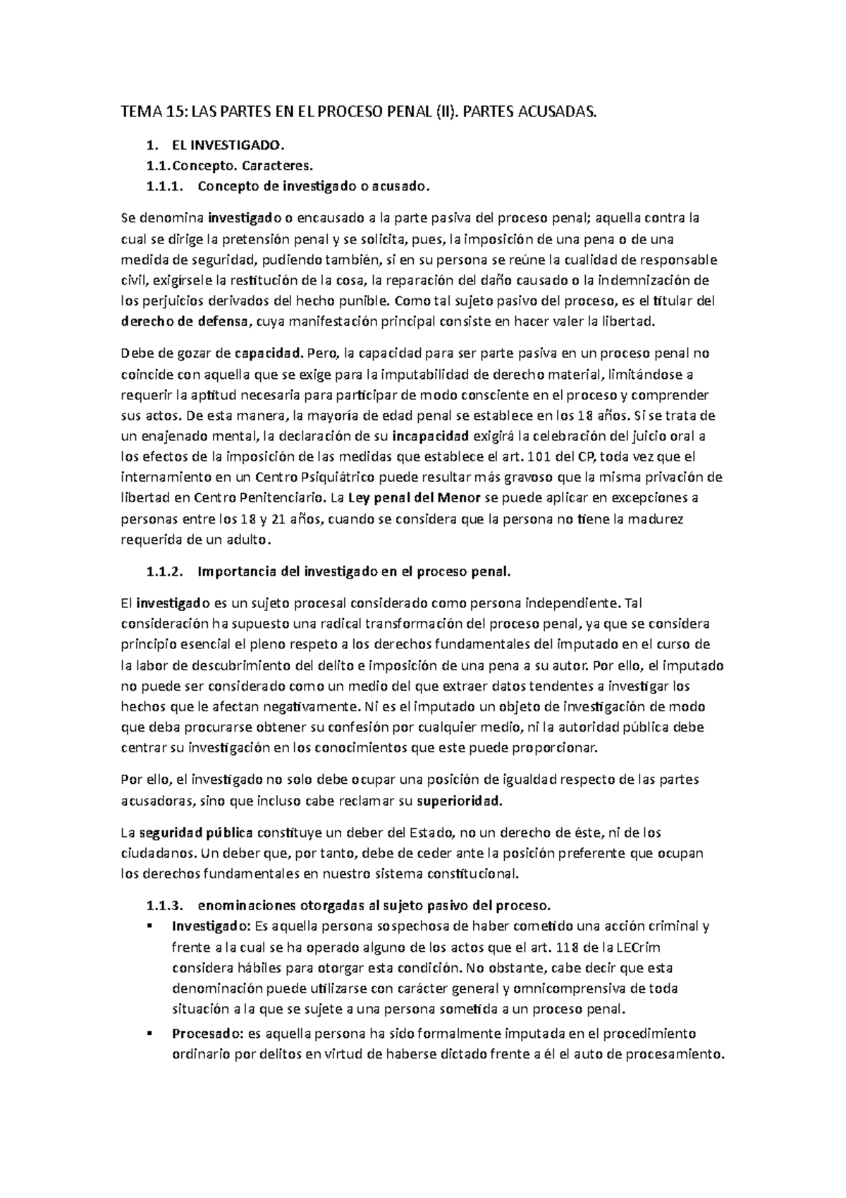RESUMEN TEMA 15 - TEMA 15: LAS PARTES EN EL PROCESO PENAL (II). PARTES ...