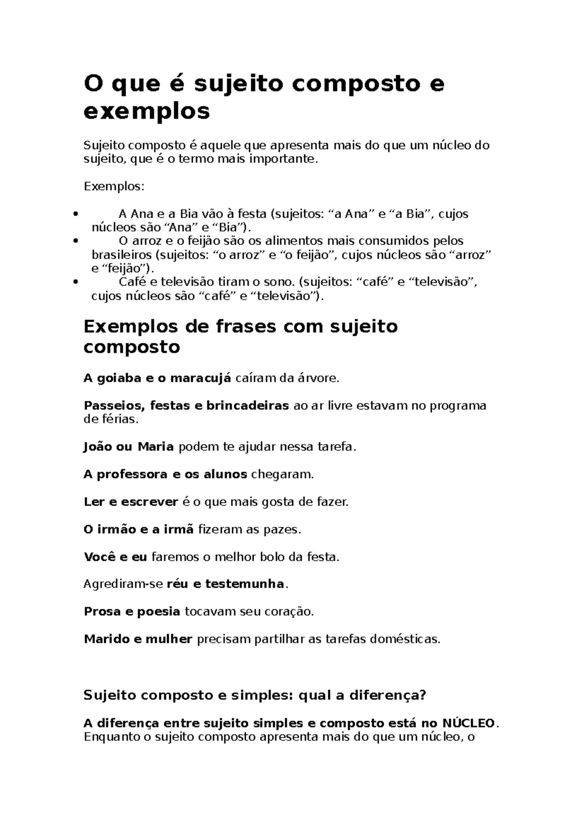 Exemplos De Sujeito Composto - BINKEDU