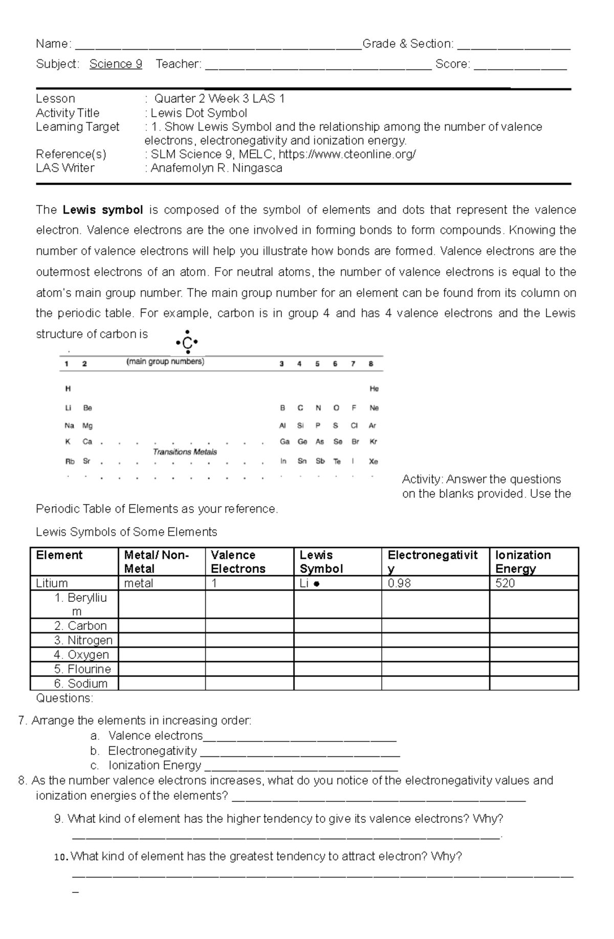 Science 9 Q2 Week3 LAS1 - Name ...