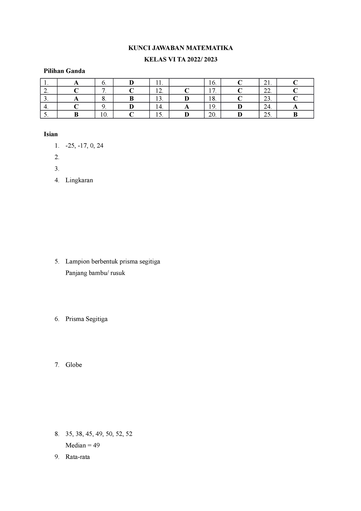 Kunci Jawaban Matematika - KUNCI JAWABAN MATEMATIKA KELAS VI TA 2022/ ...