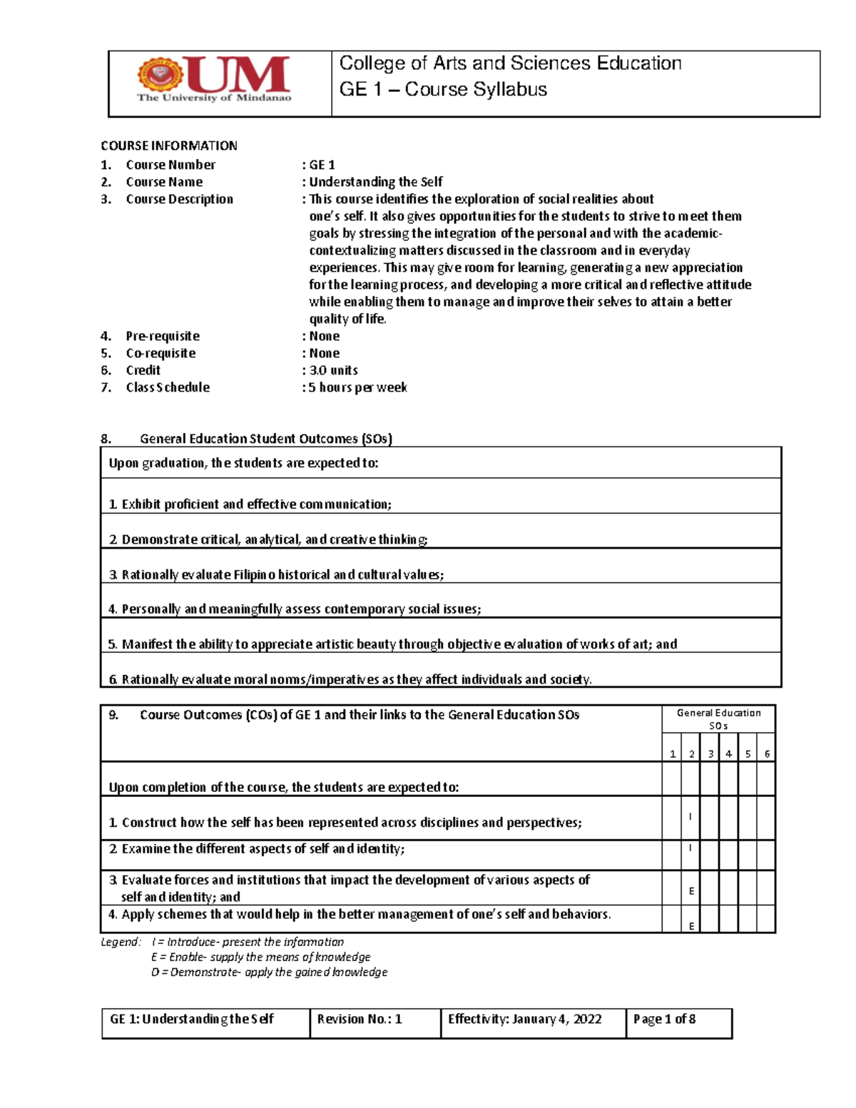 Syllabus-GE-1-Understanding-the-Self rev. 1 - GE 1 – Course Syllabus ...