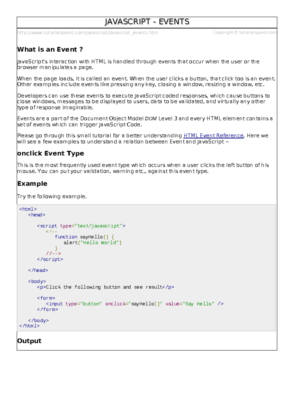 Javascript events notes tutorialspoint javascript javascript events