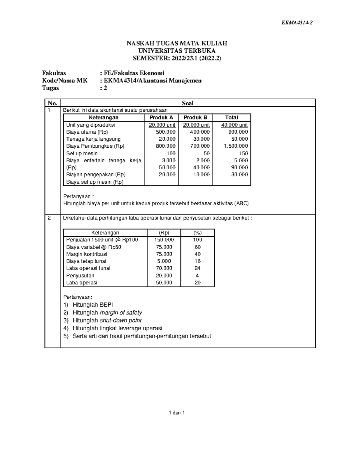 Soal Ekma4314 Tmk2 2 - Soal Ekma - EKMA4314- 1 Dari 1 NASKAH TUGAS MATA ...