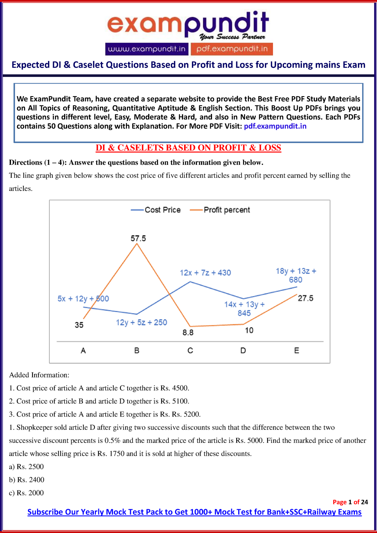 Di And Caselet Questions Based On Profit And Loss For Upcoming Mains ...