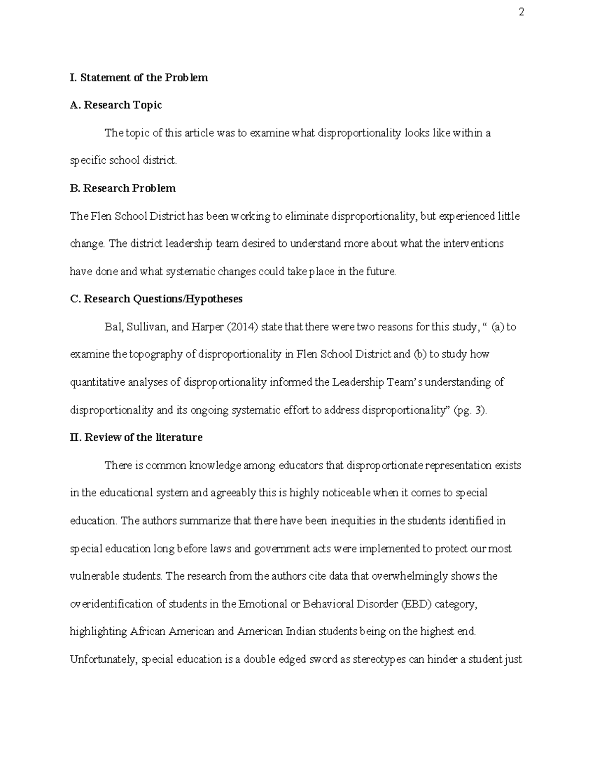 Article Critique- Statement of the Problem - I. Statement of the ...