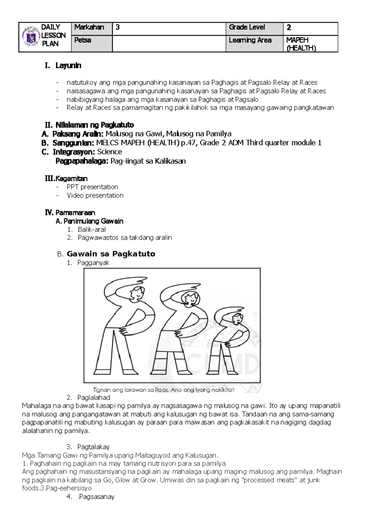 Health 2 Q3 WEEK 7 ( Wednesday) DAILY LESSON PLAN Markahan 3 Grade Level 2 Petsa Learning Area