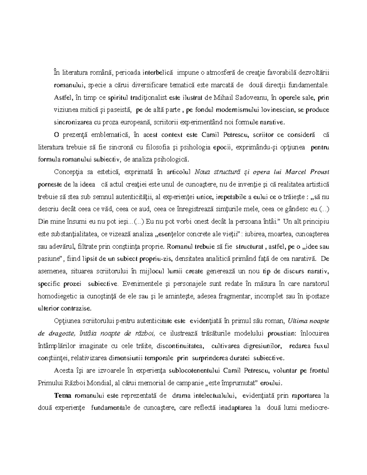 Romanul subiectiv - În literatura română, perioada interbelică impune o ...