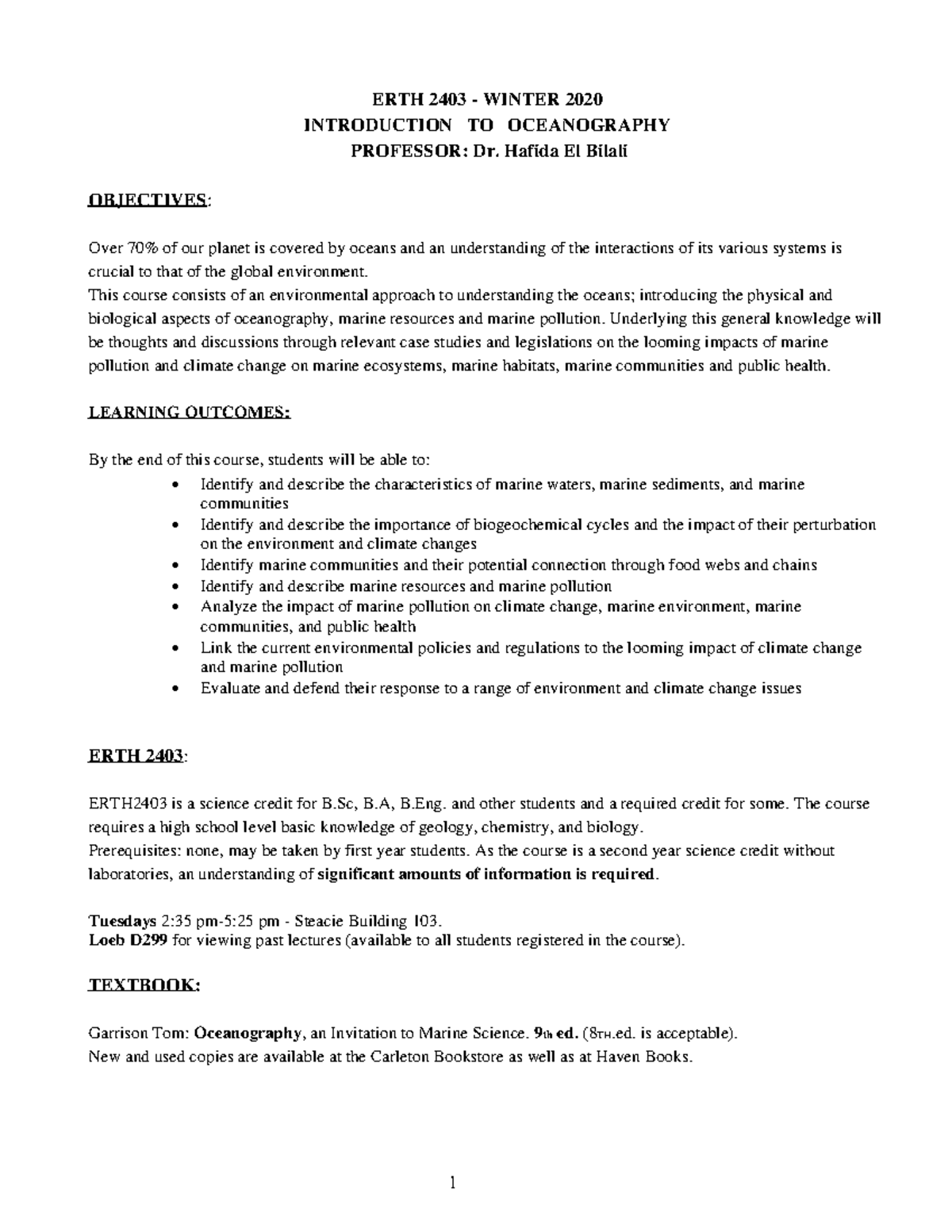 ERTH2403 Course outline photo