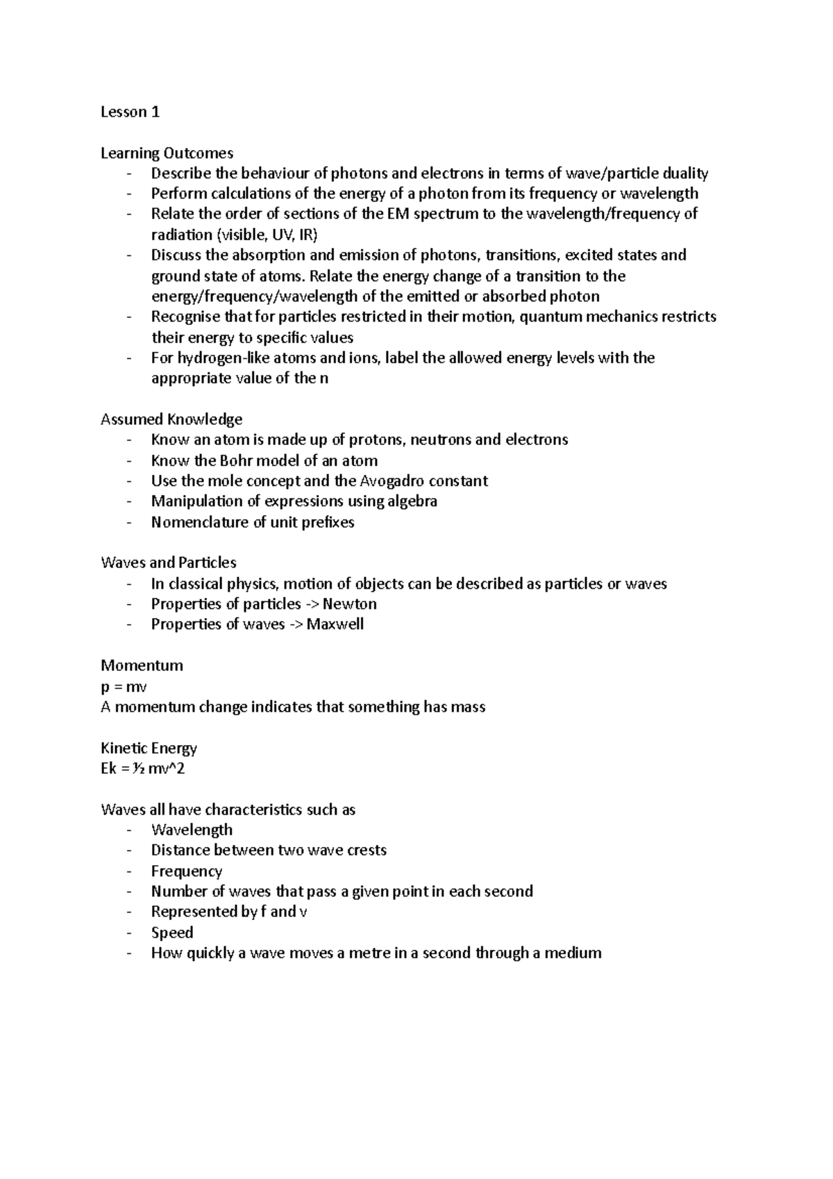 CHEM 1011 Online Lessons - Lesson 1 Learning Outcomes - Describe the ...