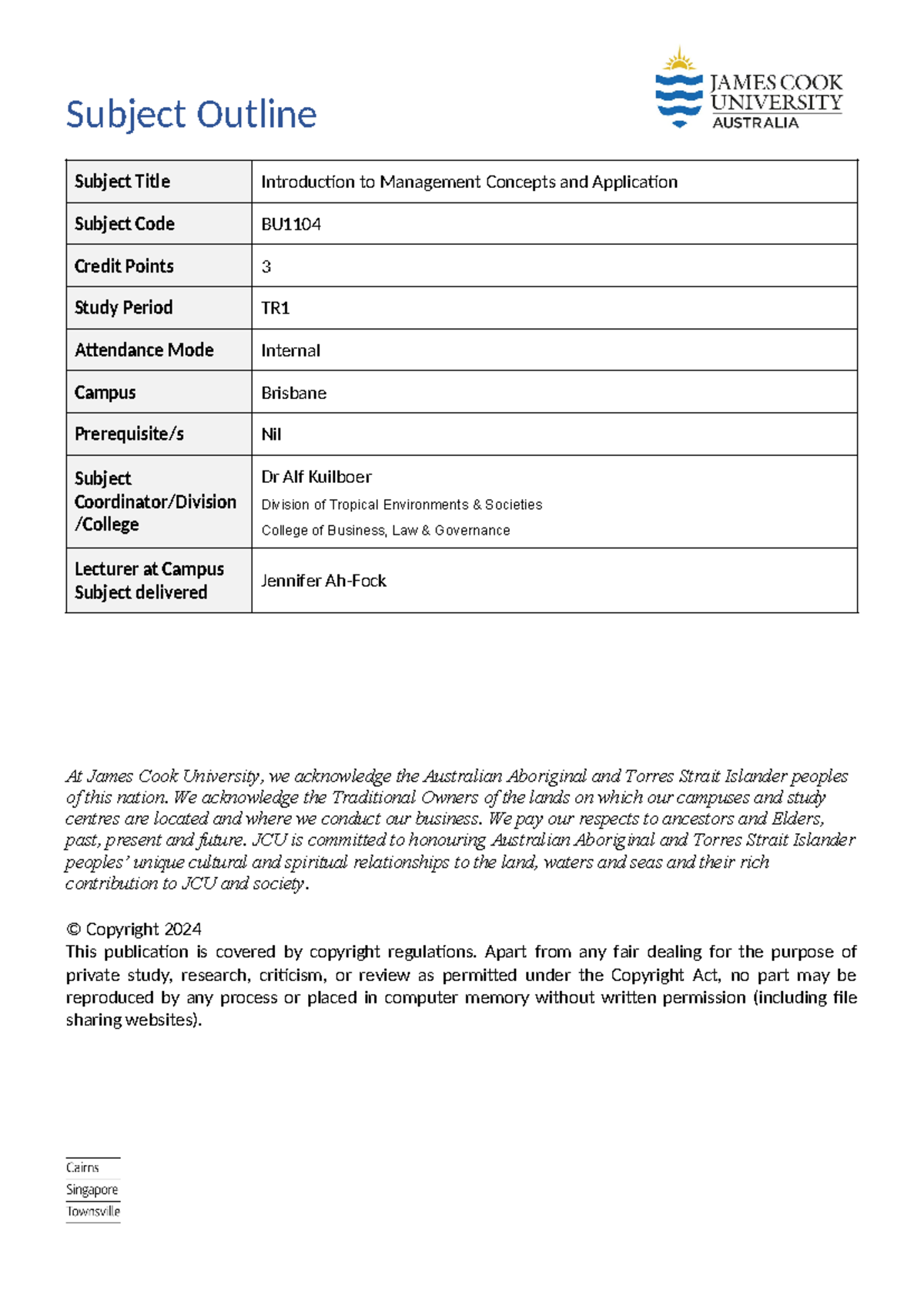 1104 objectives - please - Subject Outline Subject Title Introduction ...
