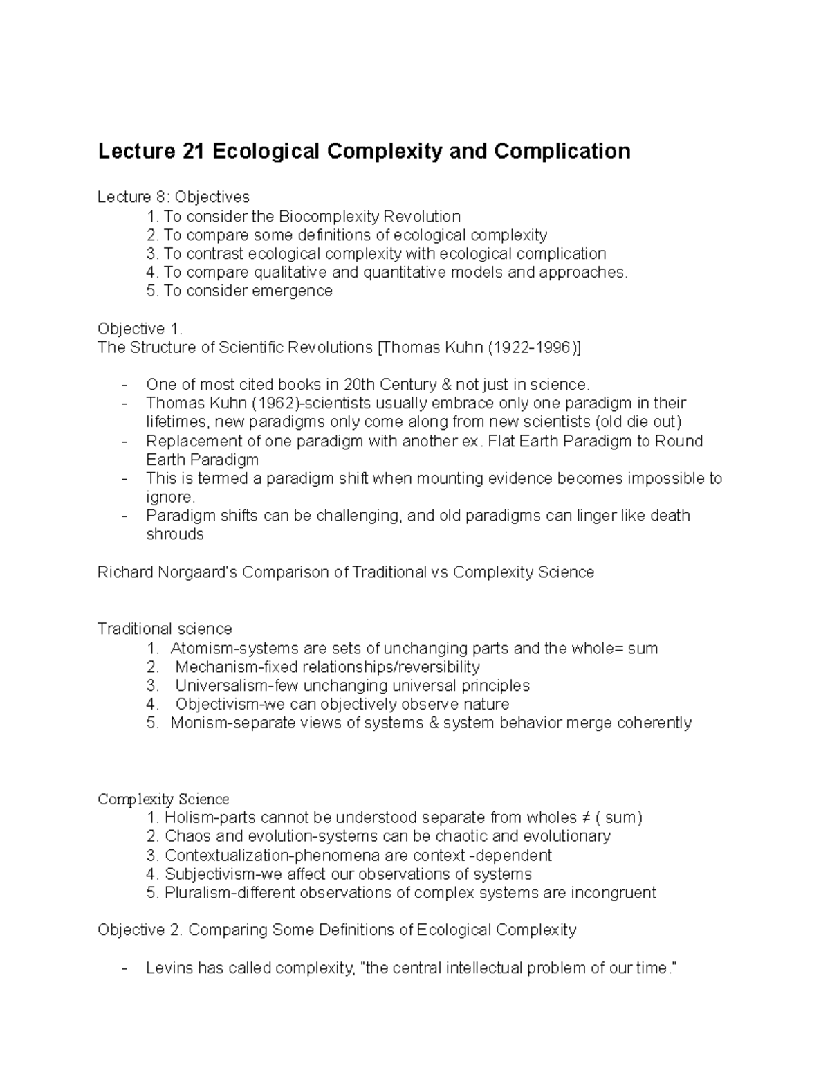 Lecture 21 Ecological Complexity And Complication Lecture 21