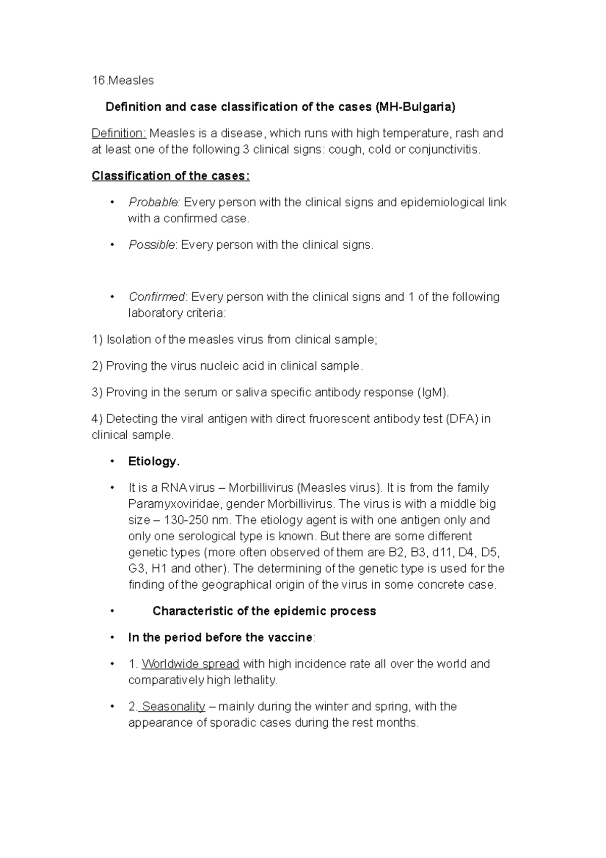 Epidemiology notes 16 Definition and case classification of the cases