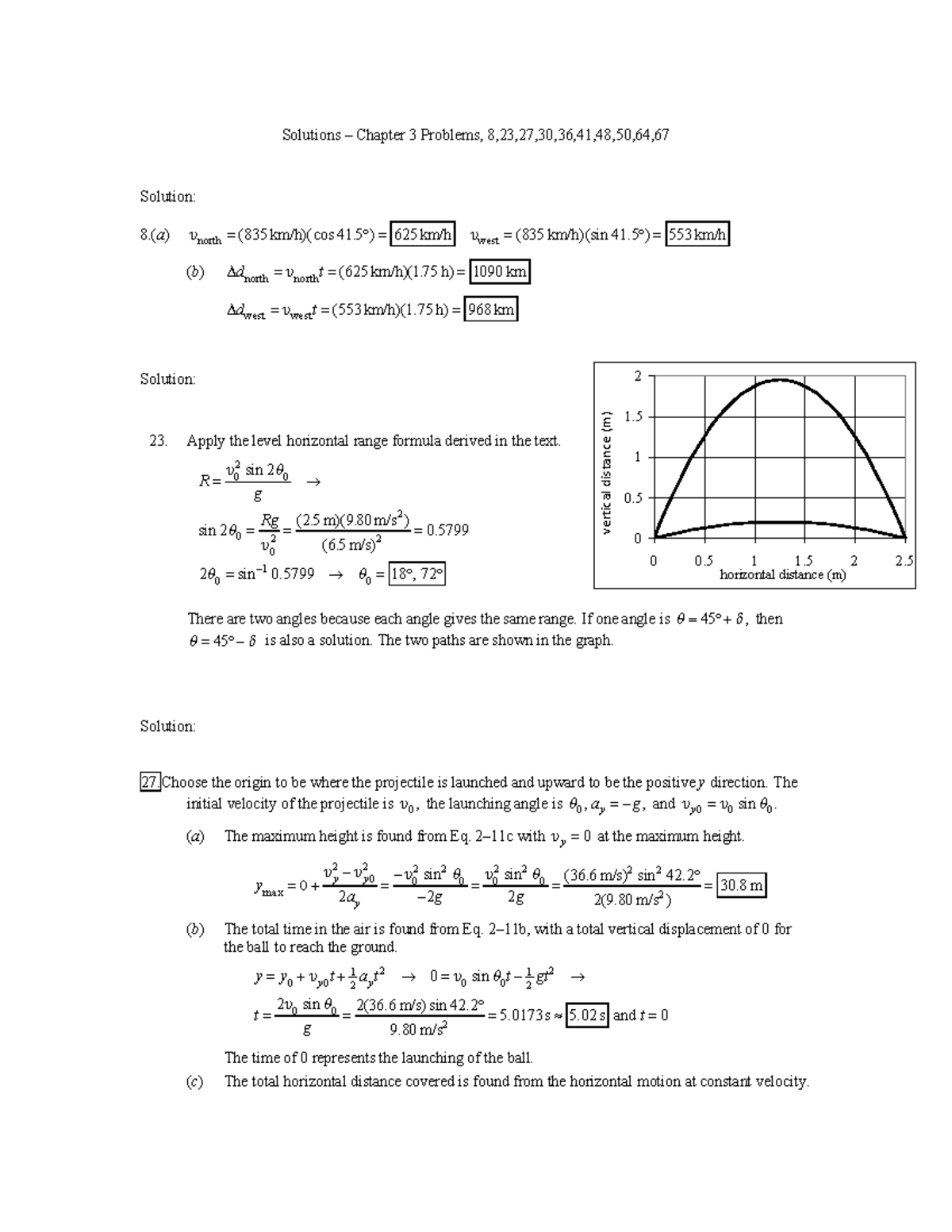 Homework Assignment PHYS135a - Solutions – Chapter 3 Problems, 8,23,27 ...