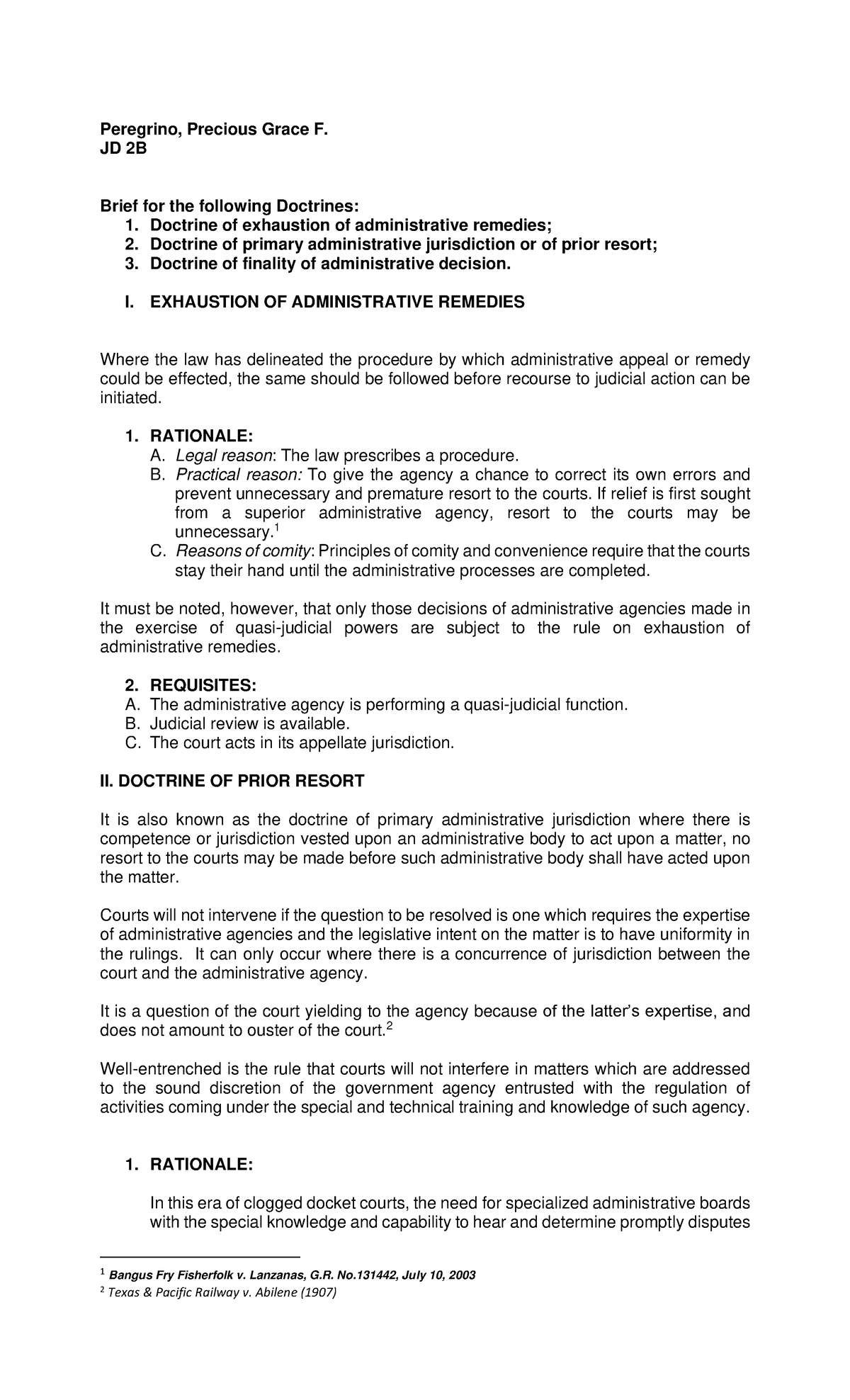 Peregrino Brief Doctrines - Peregrino, Precious Grace F. JD 2B Brief ...