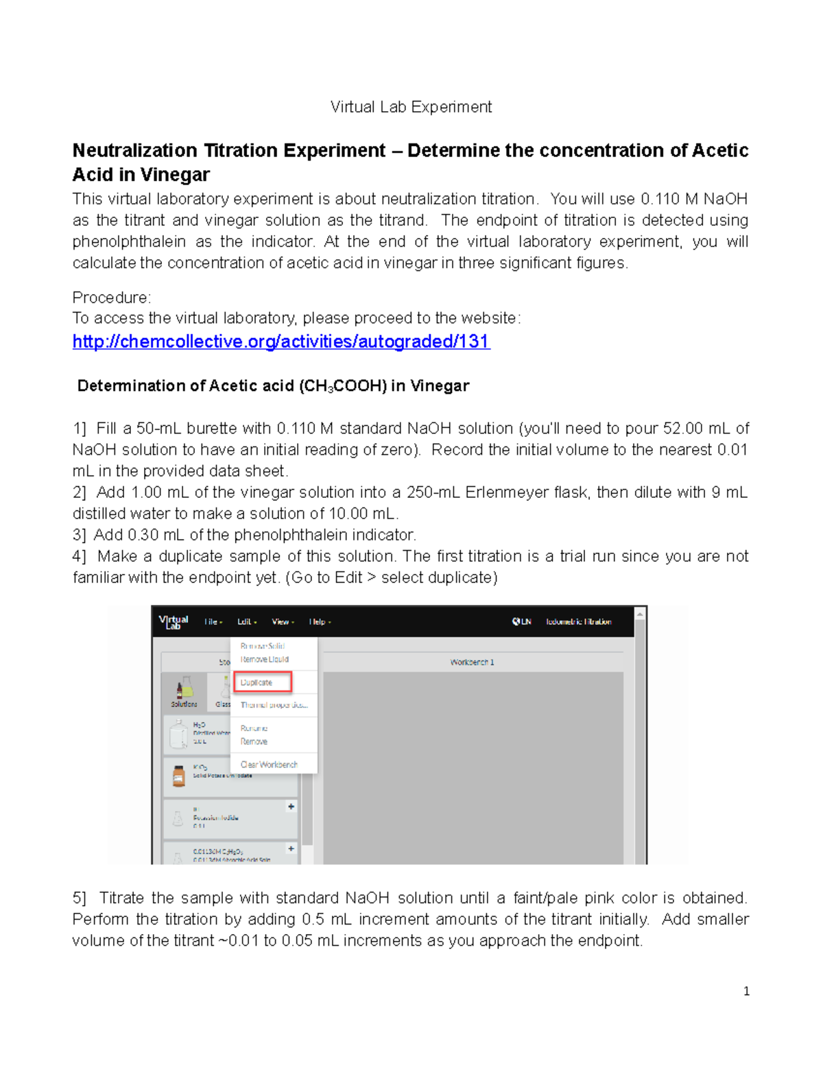 Neutralization Titration Experiment Virtual Lab Experiment