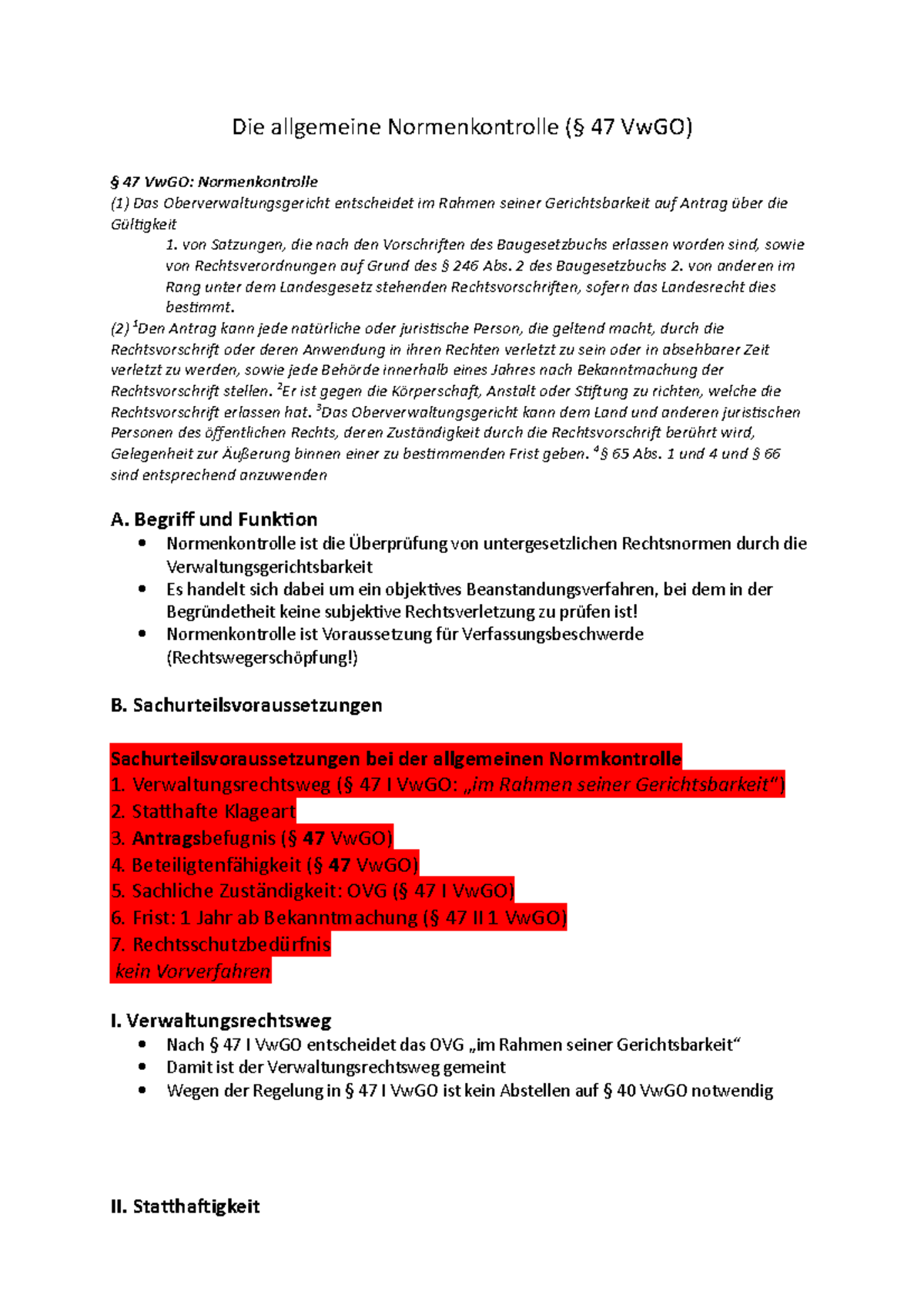 Normenkontrolle 47 Vwgo Schema Die allgemeine Normenkontrolle (§ 47 Vw GO) - von Satzungen, die nach