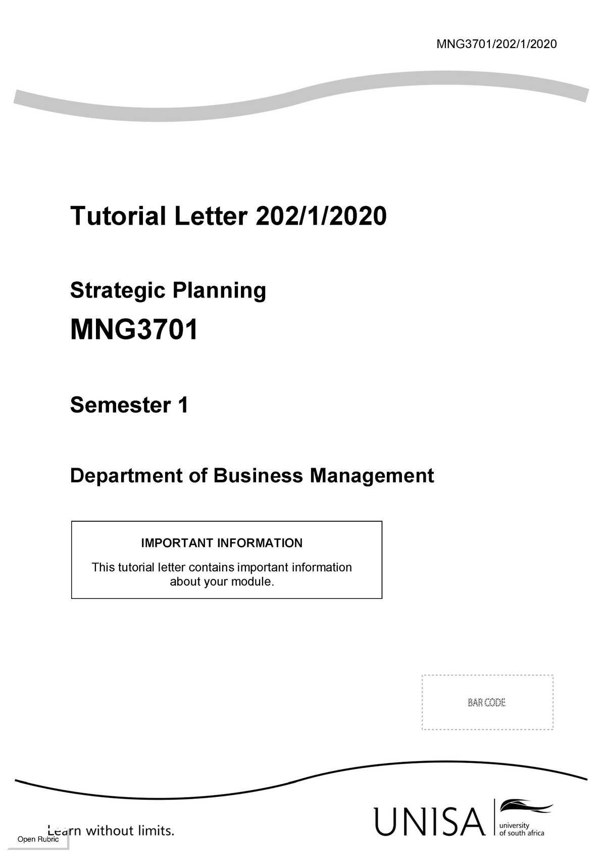 2020 Semester 1 - TUT202 - Warning: TT: Undefined Function: 32 MNG3701 ...